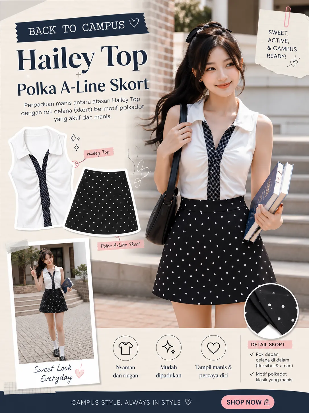 Hailey Top + Polka A-Line Skort