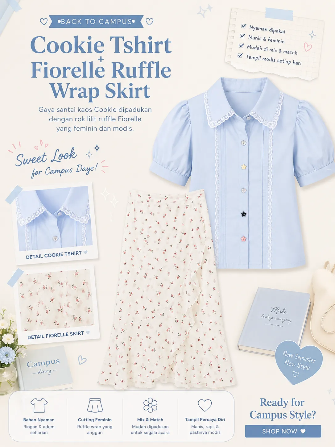 Cookie Tshirt + Fiorelle Ruffle Wrap Skirt