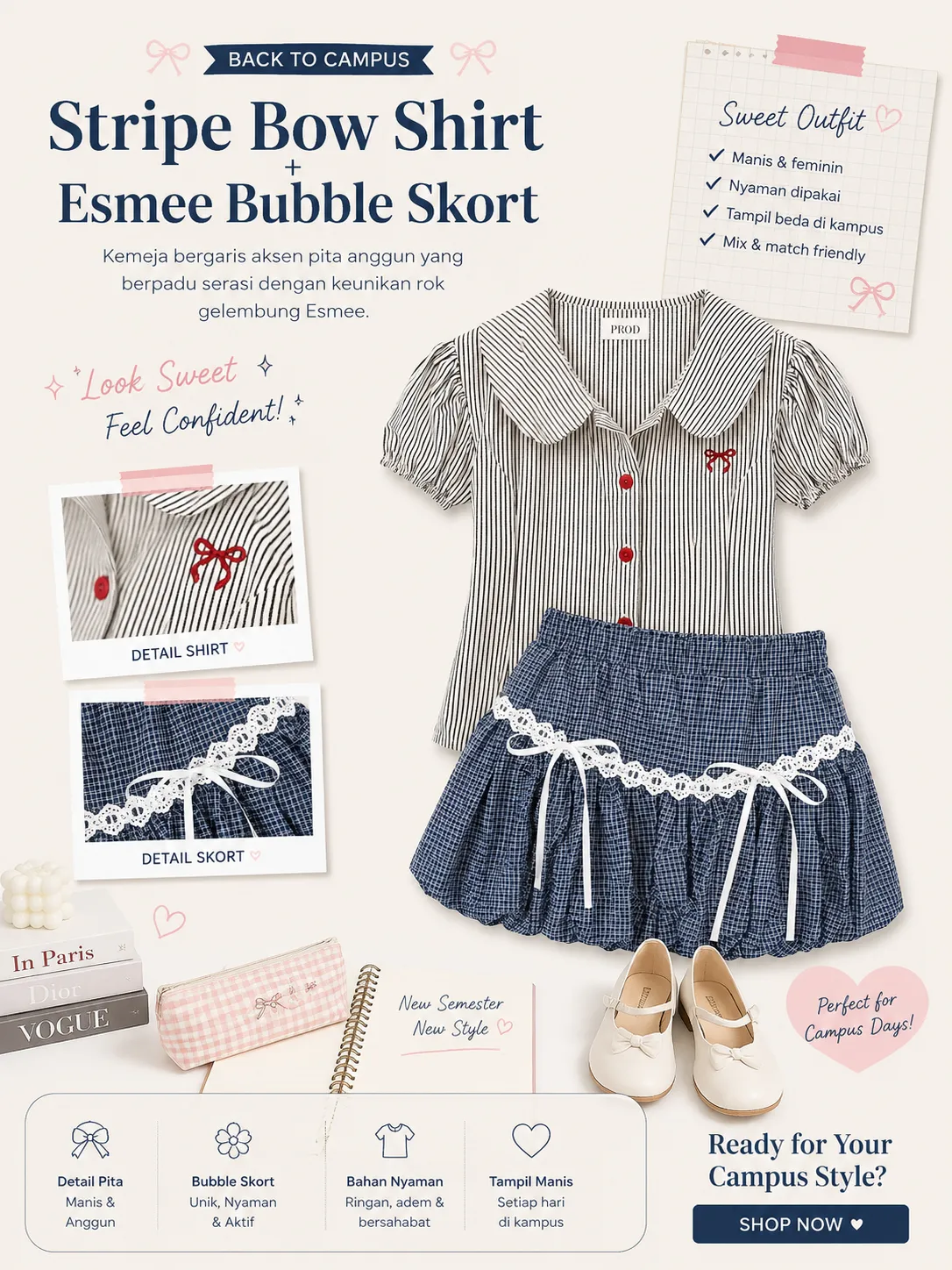 Stripe Bow Shirt + Esmee Bubble Skort