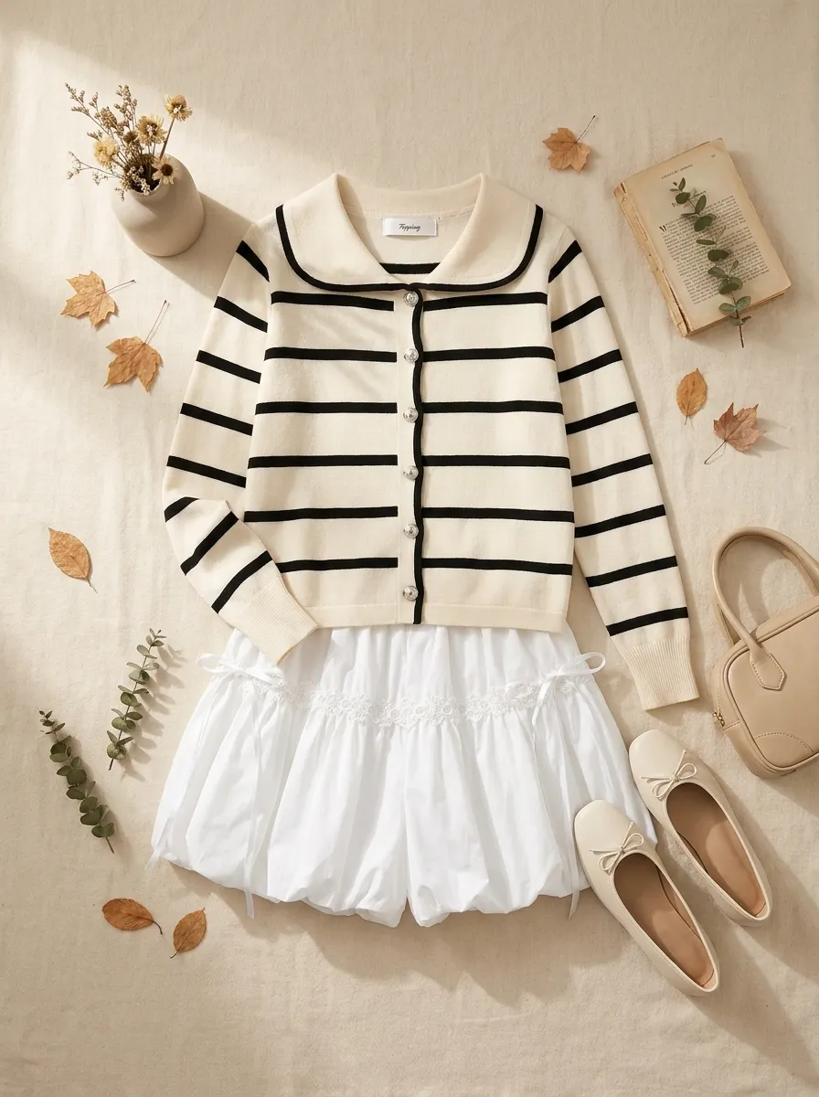 Striped Knit Cardigan + Esmee Bubble Skort