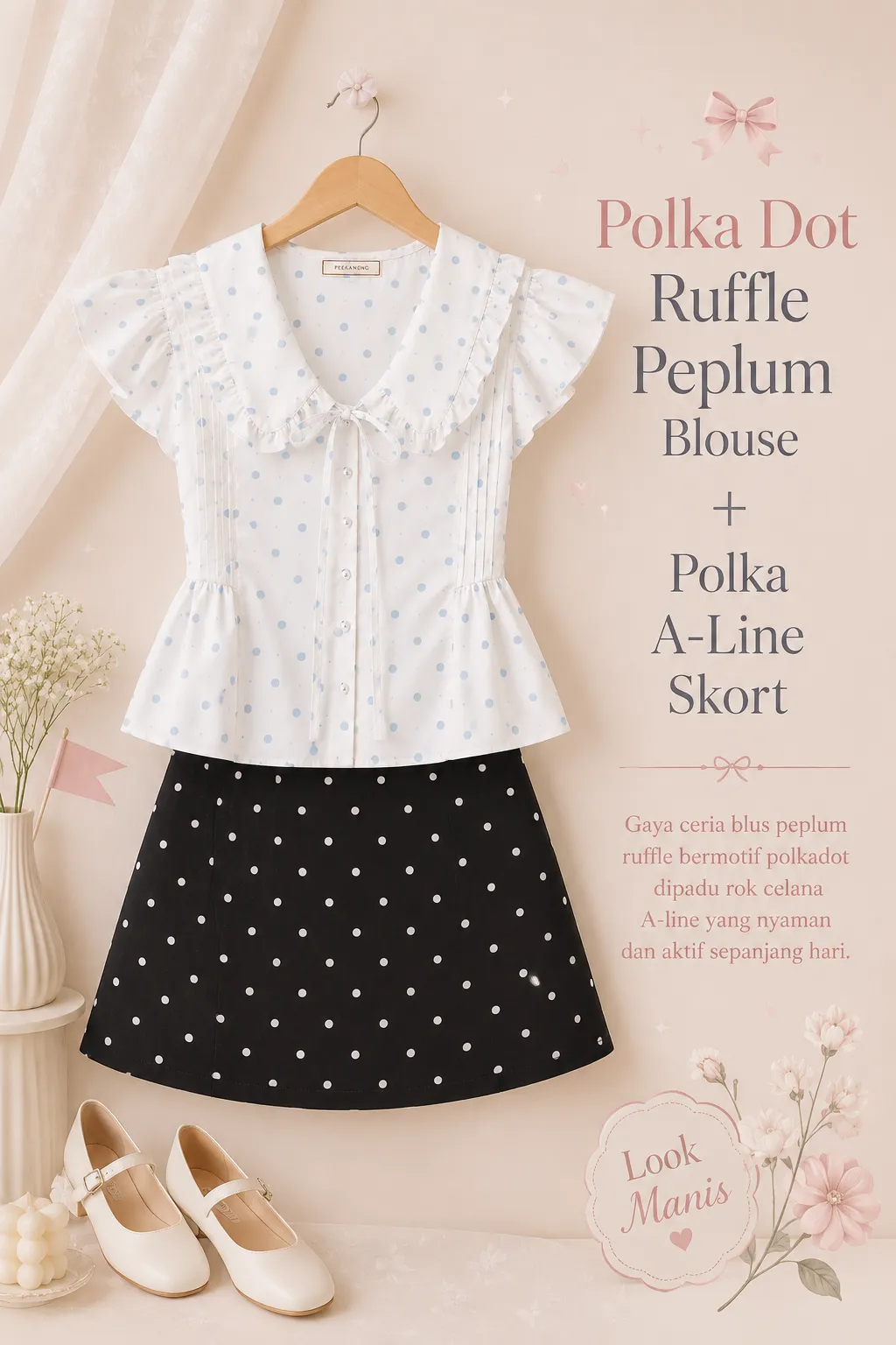 Polka Dot Ruffle Peplum Blouse + Polka A-Line Skort