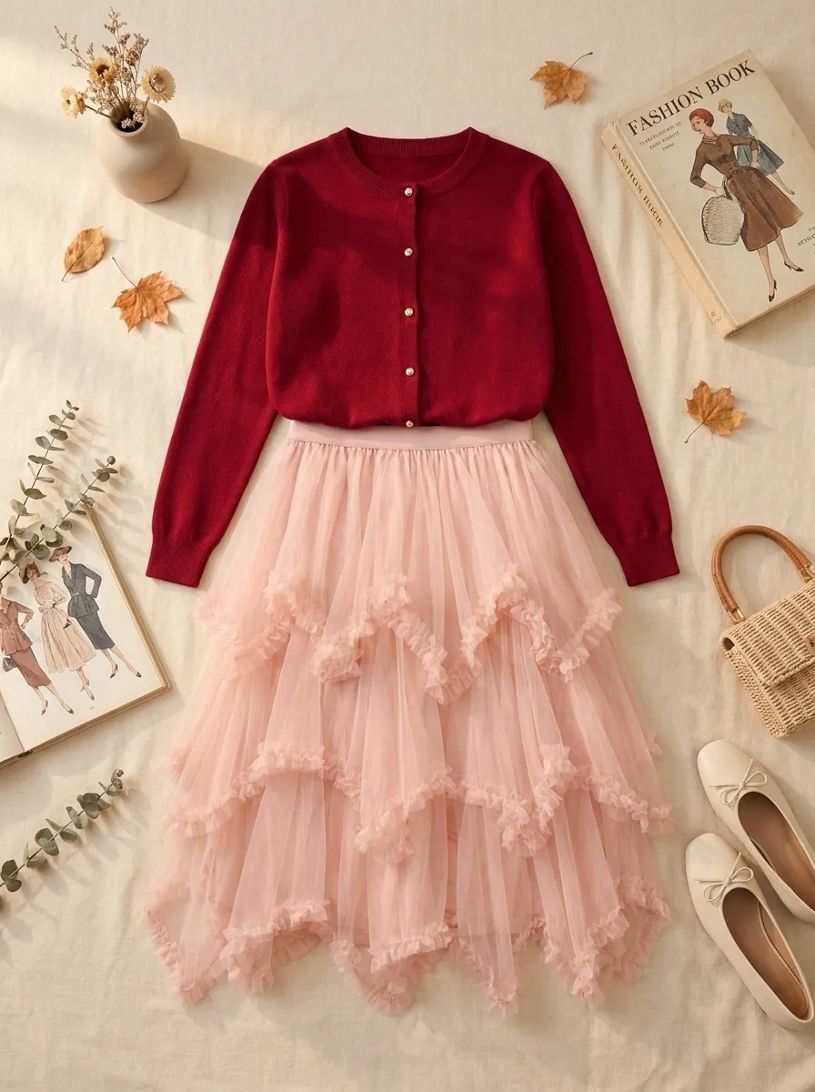 Gold Button Cardigan + Amorette Skirt