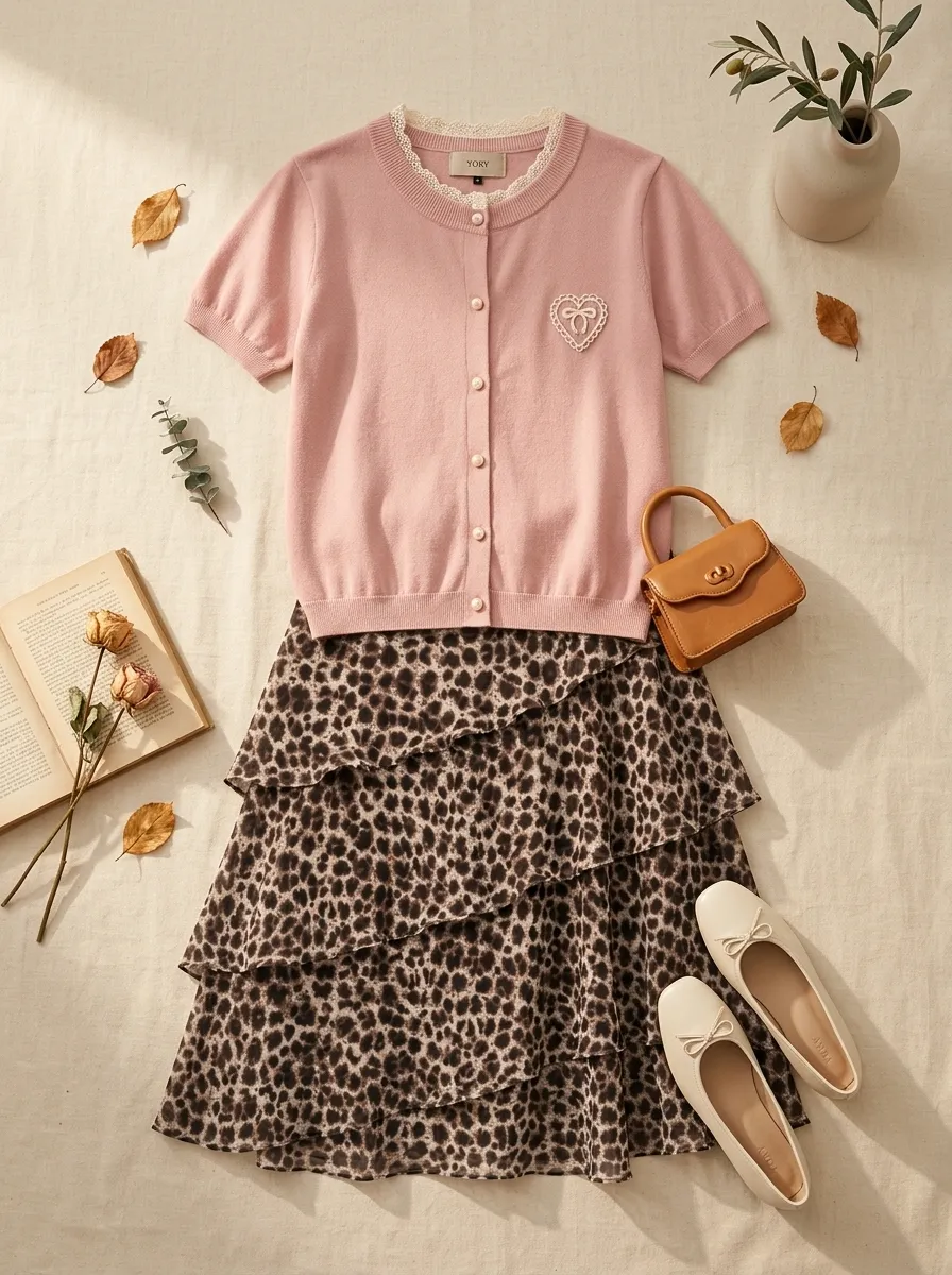 Amelie Heart Knit Cardigan + Valeria Cascade Skirt