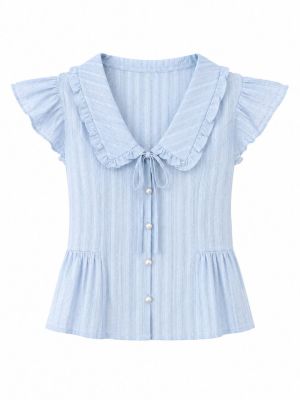 Baby Blue Seersucker Peplum Blouse