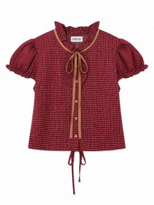 Burgundy Checked Ruffle Blouse