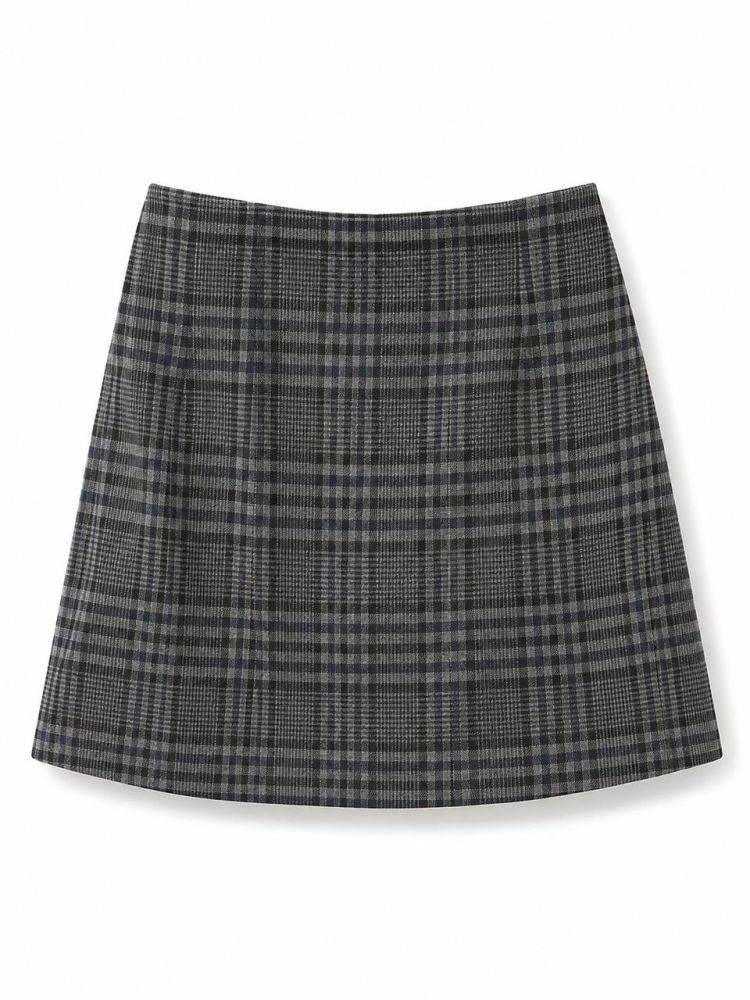 Classic Earth-Toned Plaid A-Line Mini Skirt - Gambar Galeri