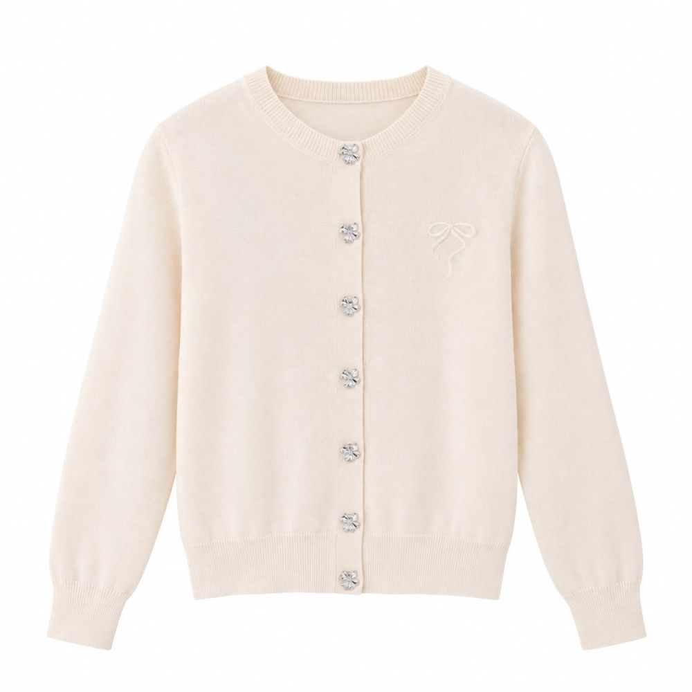 Seraphina Ribbon Button Knit Cardigan - Gambar Galeri