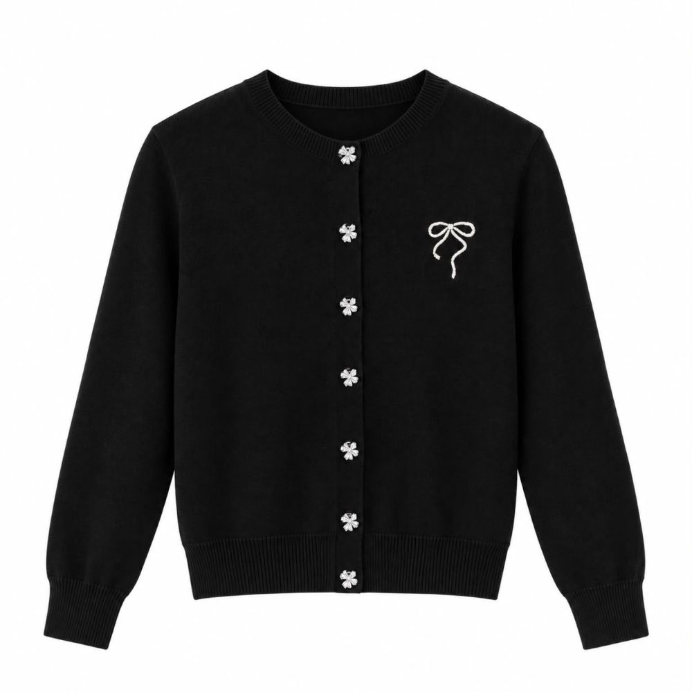 Seraphina Ribbon Button Knit Cardigan - Gambar Galeri