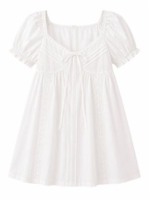 Cream Empire-Waist Eyelet Dress