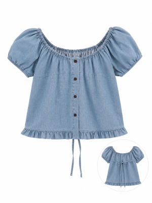 Denim Ruffle Off-Shoulder Top