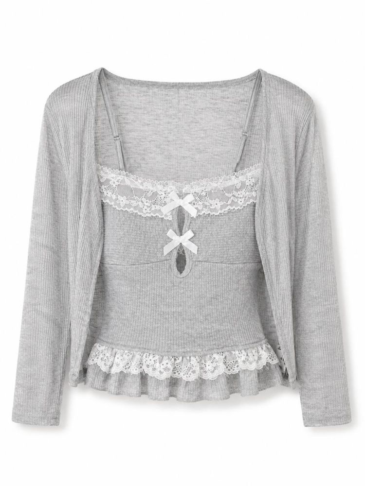 Dreamy Ribbon Ribbed Camisole Set  - Gambar Galeri