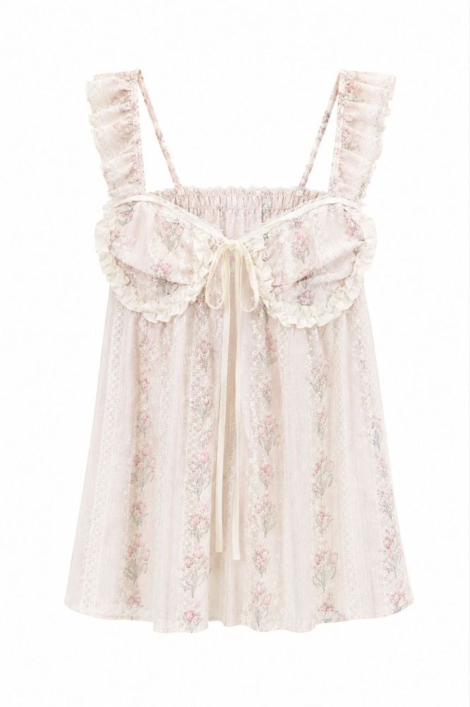 Floral Ruffled Camisole Top - Gambar Galeri