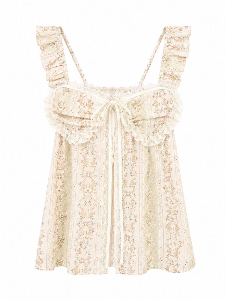 Floral Ruffled Camisole Top - Gambar Galeri
