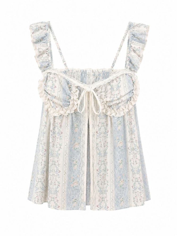 Floral Ruffled Camisole Top - Gambar Galeri