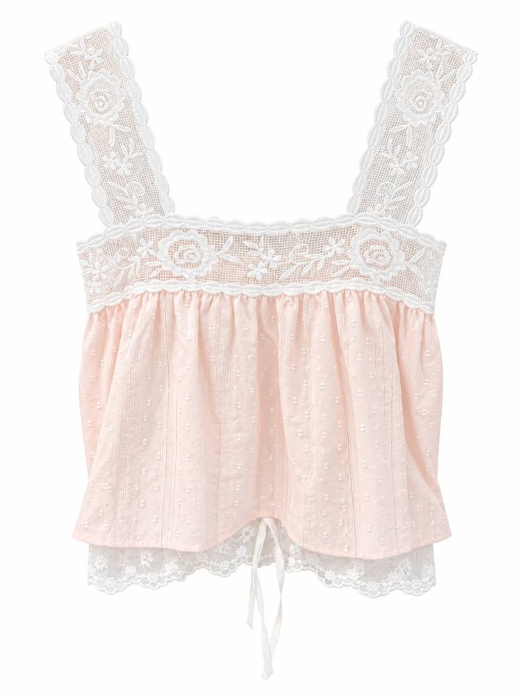 Graceful White Lace Bloom Tank - Gambar Galeri