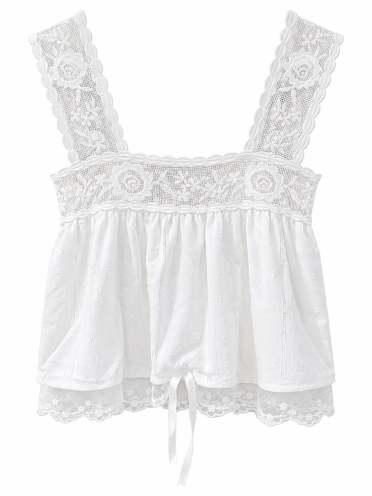 Graceful White Lace Bloom Tank - Gambar Galeri