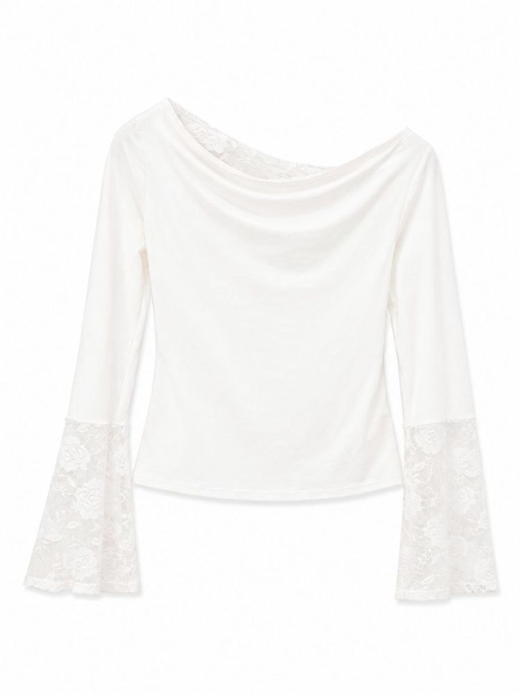 Lace Cowl Neck Bell Sleeve Top - Gambar Galeri