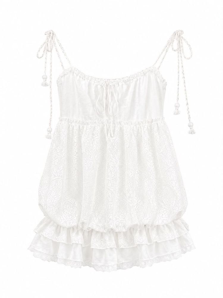 Lace Tiered Babydoll Dress - Gambar Galeri