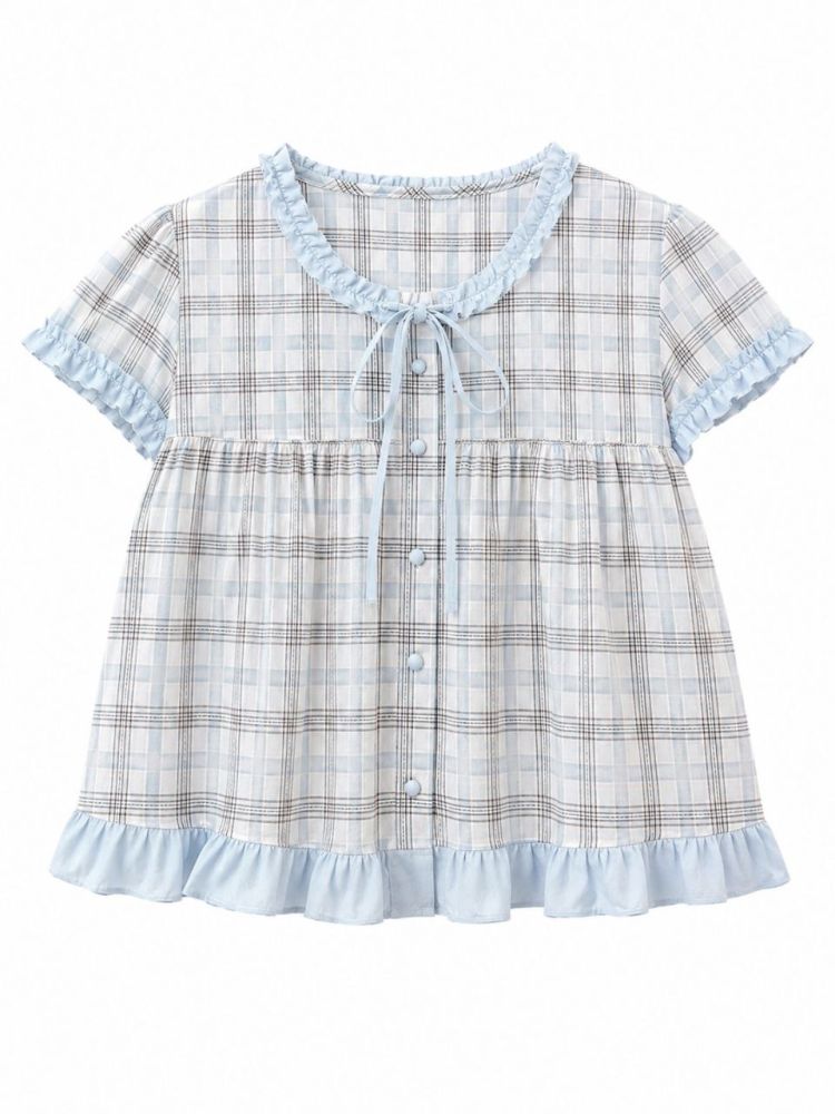 Mint Plaid Baby Doll Dress  - Gambar Galeri