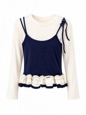 Navy Faux-Layered Ruffle Cami Top