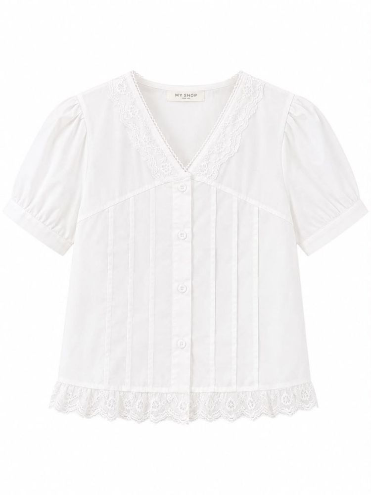 Pale Lace Pintuck Blouse - Gambar Galeri