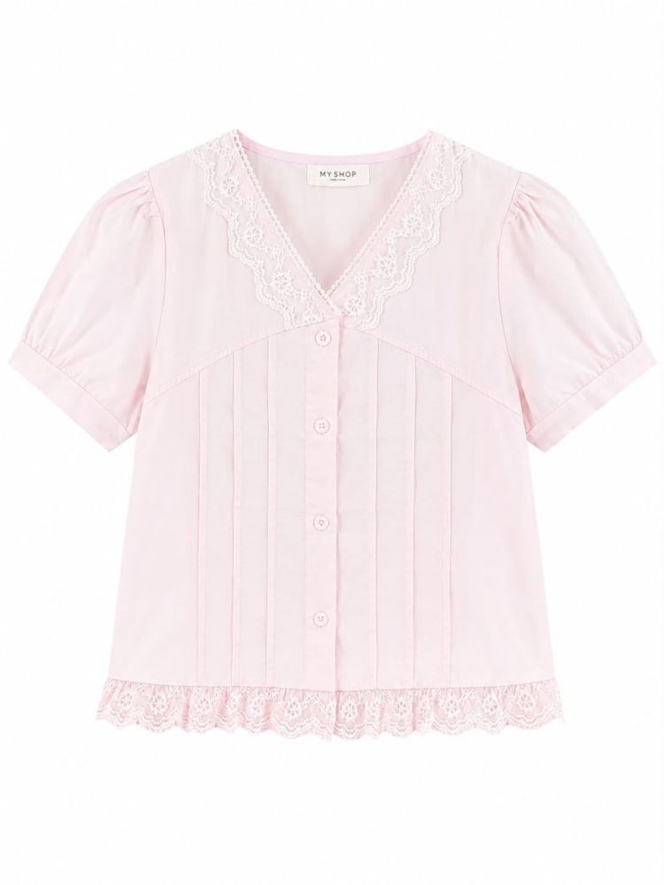 Pale Lace Pintuck Blouse - Gambar Galeri