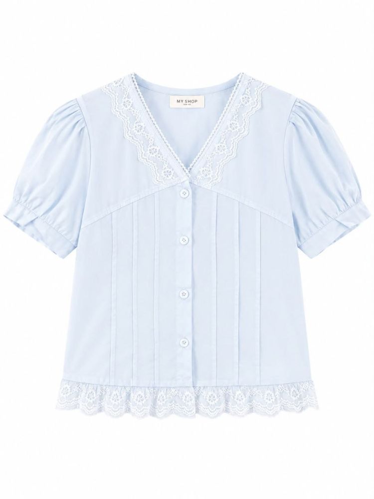 Pale Lace Pintuck Blouse - Gambar Galeri