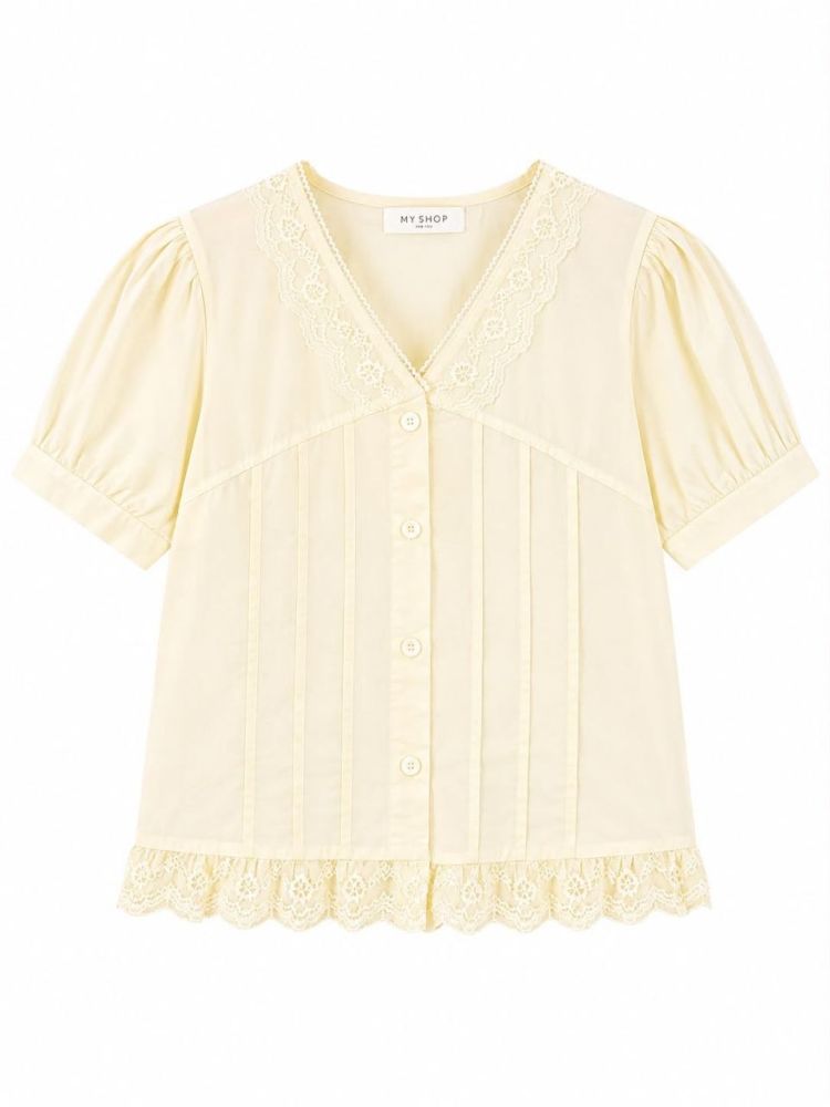 Pale Lace Pintuck Blouse - Gambar Galeri
