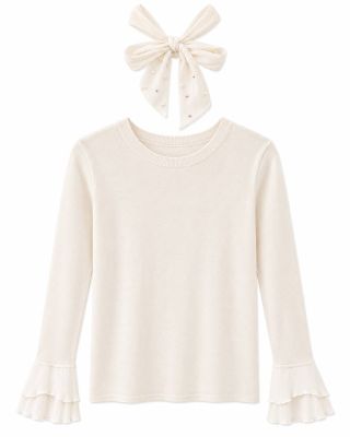 Pearl Ruffle Ribbon Knit Top
