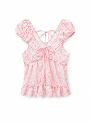 Pink Petal Eyelet Babydoll Top 