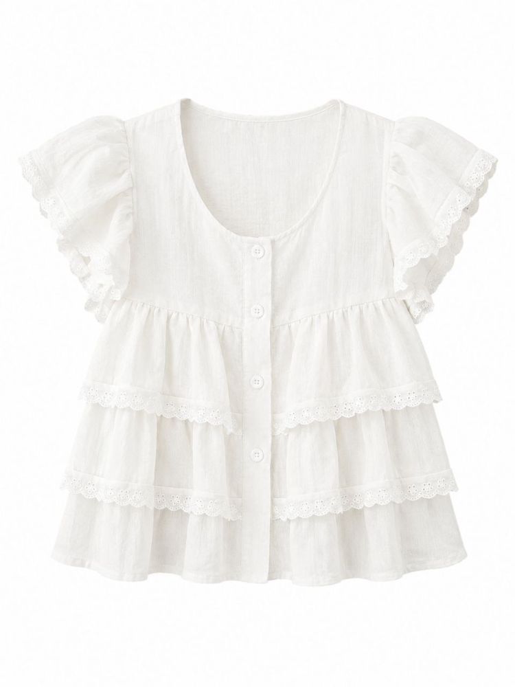 Pink Tiered Flutter Blouse - Gambar Galeri