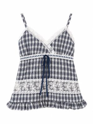 Plaid Floral Lace Cami Top