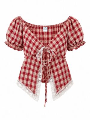 Red Gingham Peasant Crop Top