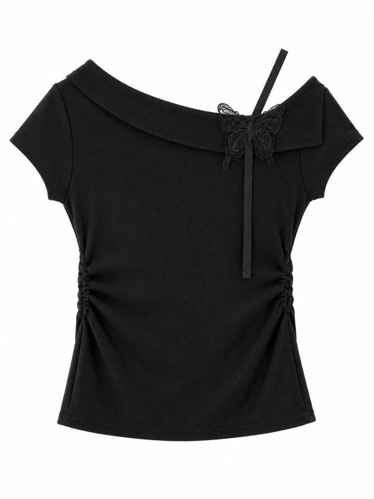 Ribbed Asymmetrical Butterfly Top - Gambar Galeri