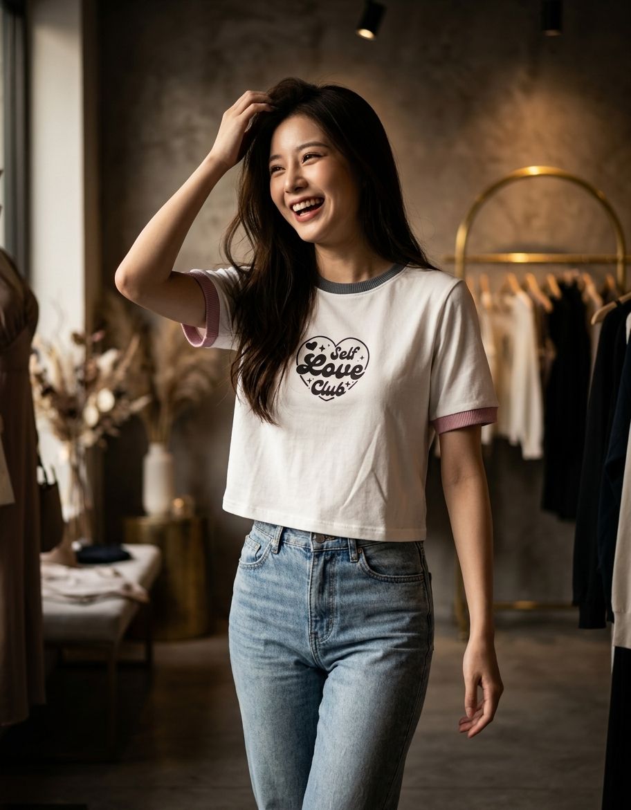 Ringer Tee "Self Love Club" - Gambar Detail 2