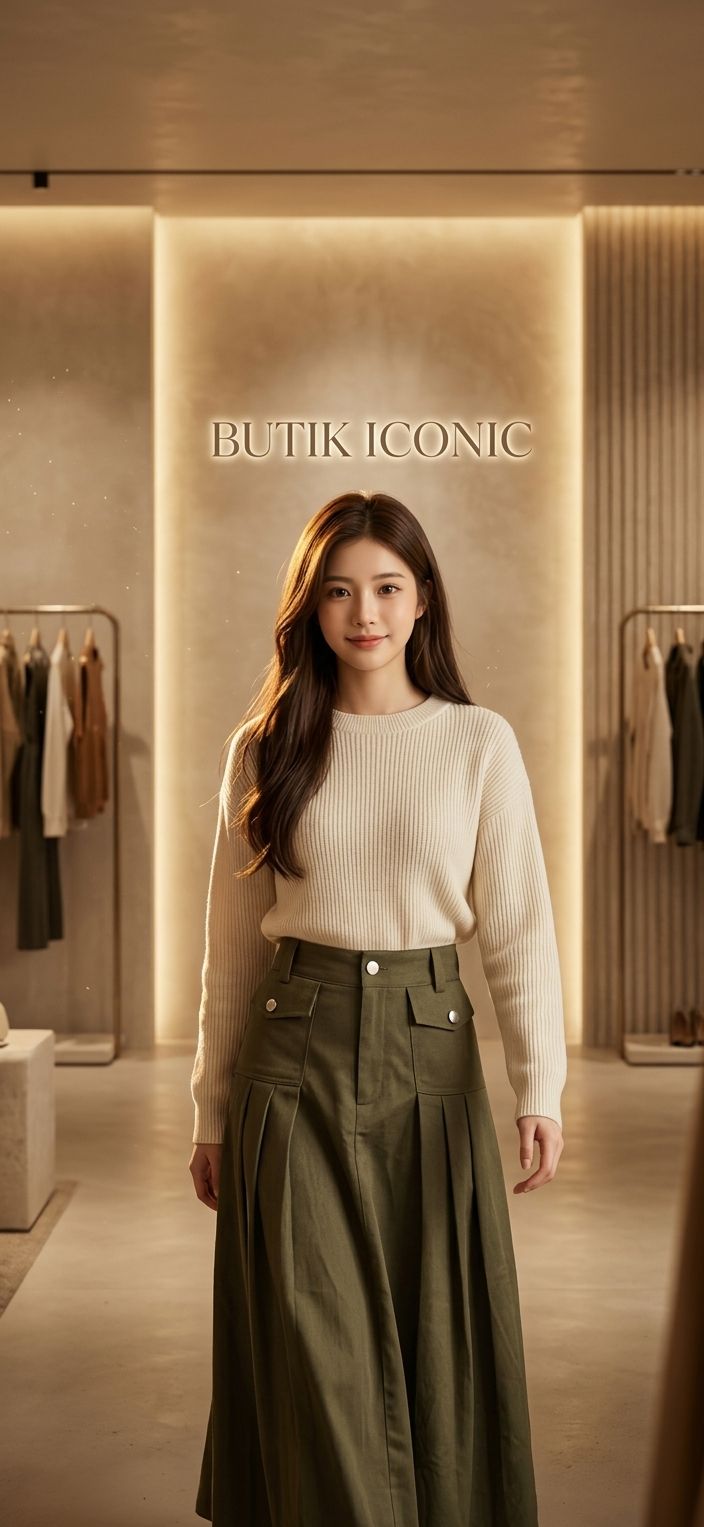 Rok Cargo Pleated Army Green - Gambar Detail 4