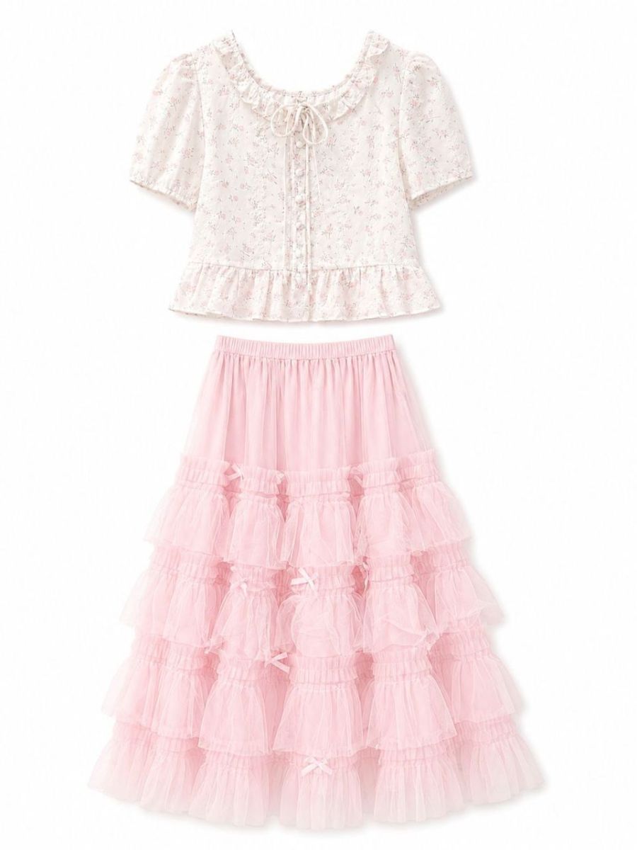 Romantic Floral Co-ord Set with Tiered Tulle Skirt