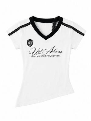Script &amp; Scallop Lace V-Neck Tee