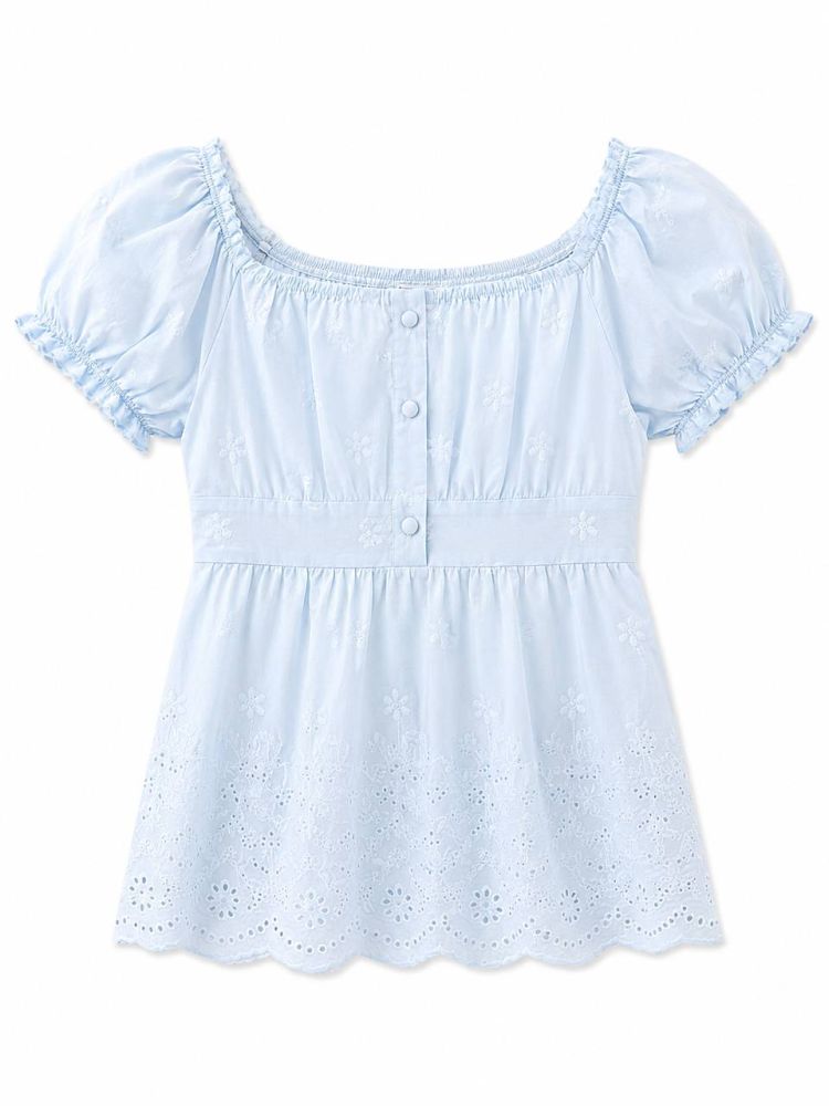 Seraphina Floral Eyelet Milkmaid Top - Gambar Galeri
