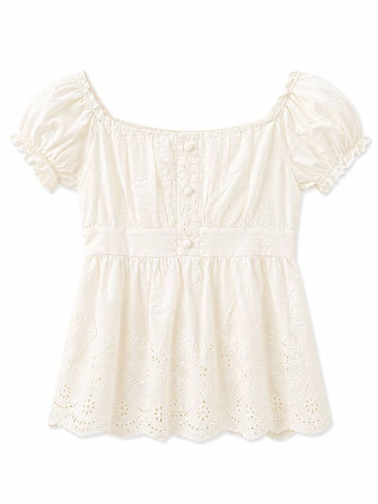 Seraphina Floral Eyelet Milkmaid Top - Gambar Galeri