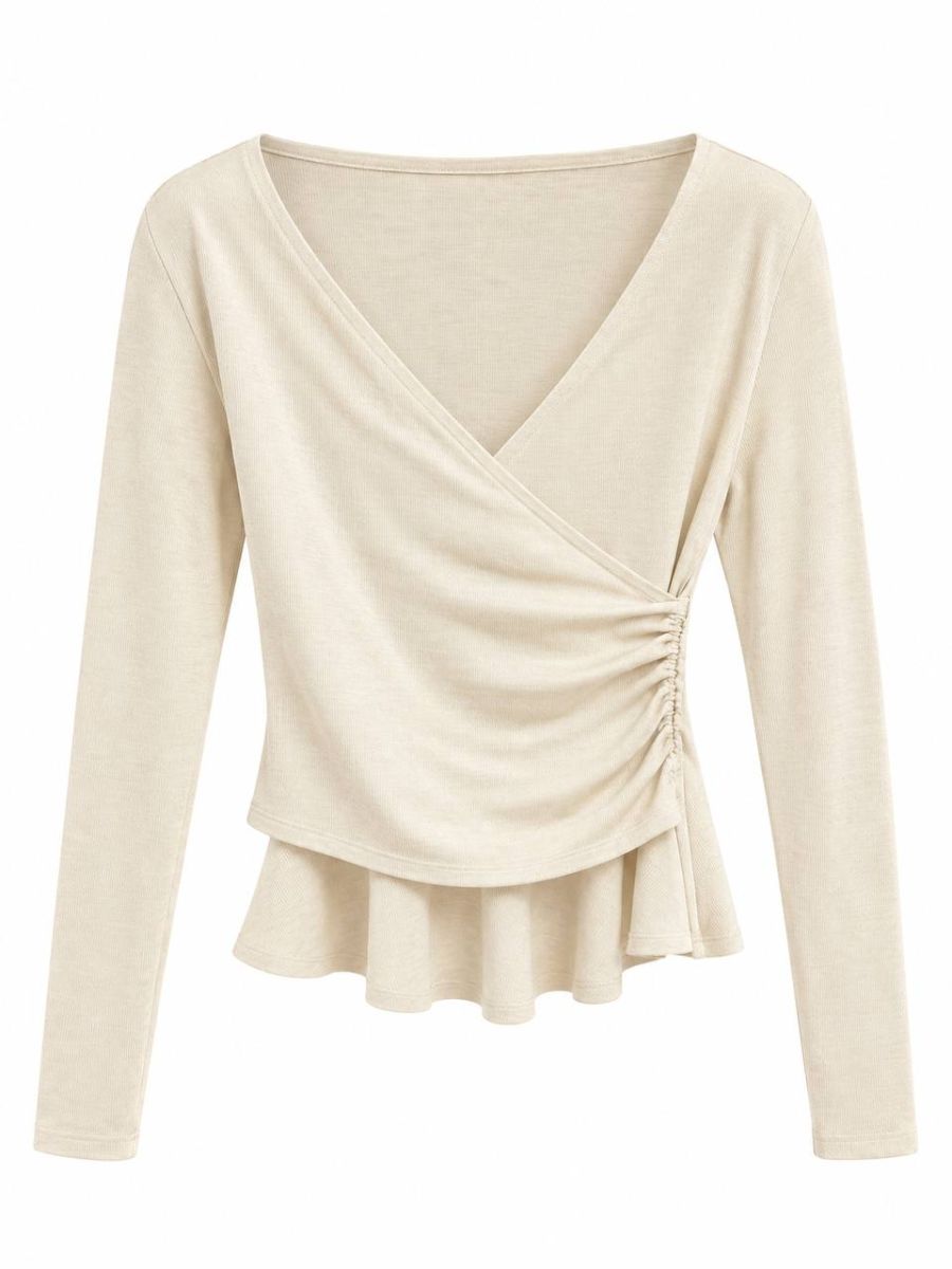 Serene Wrap Peplum Long Sleeve Top