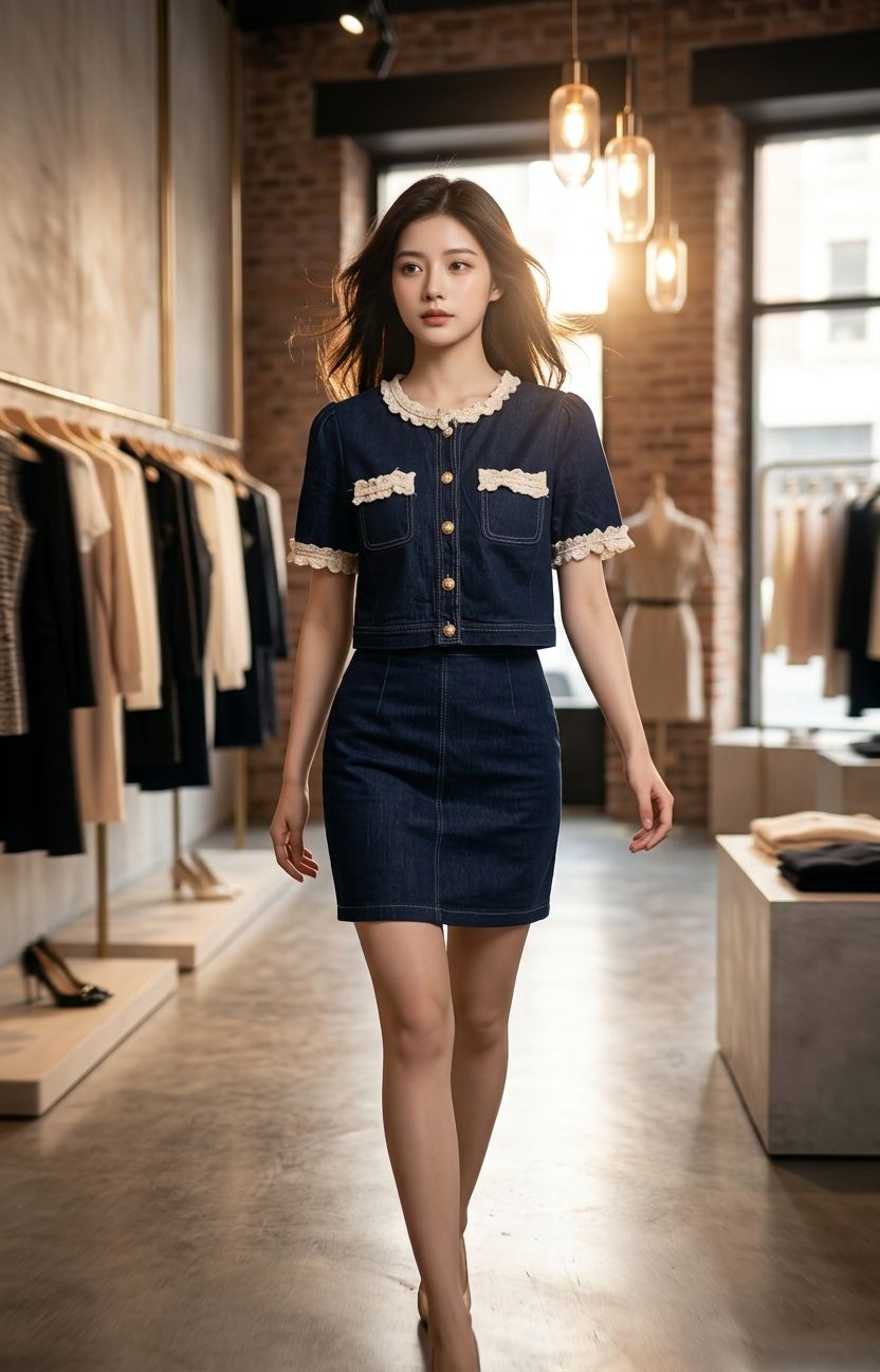 Setelan Denim Vintage Premium - Gambar Detail 1