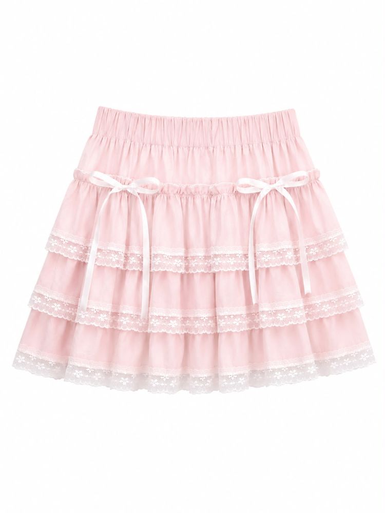 Pink Tiered Tulle Mini Skirt - Gambar Galeri