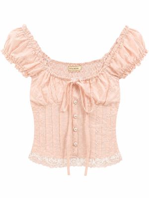 Soft Peach Eyelet Ribbon Blouse
