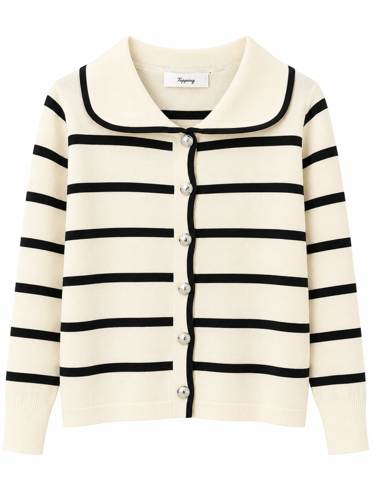 Striped Knit Cardigan  - Gambar Galeri