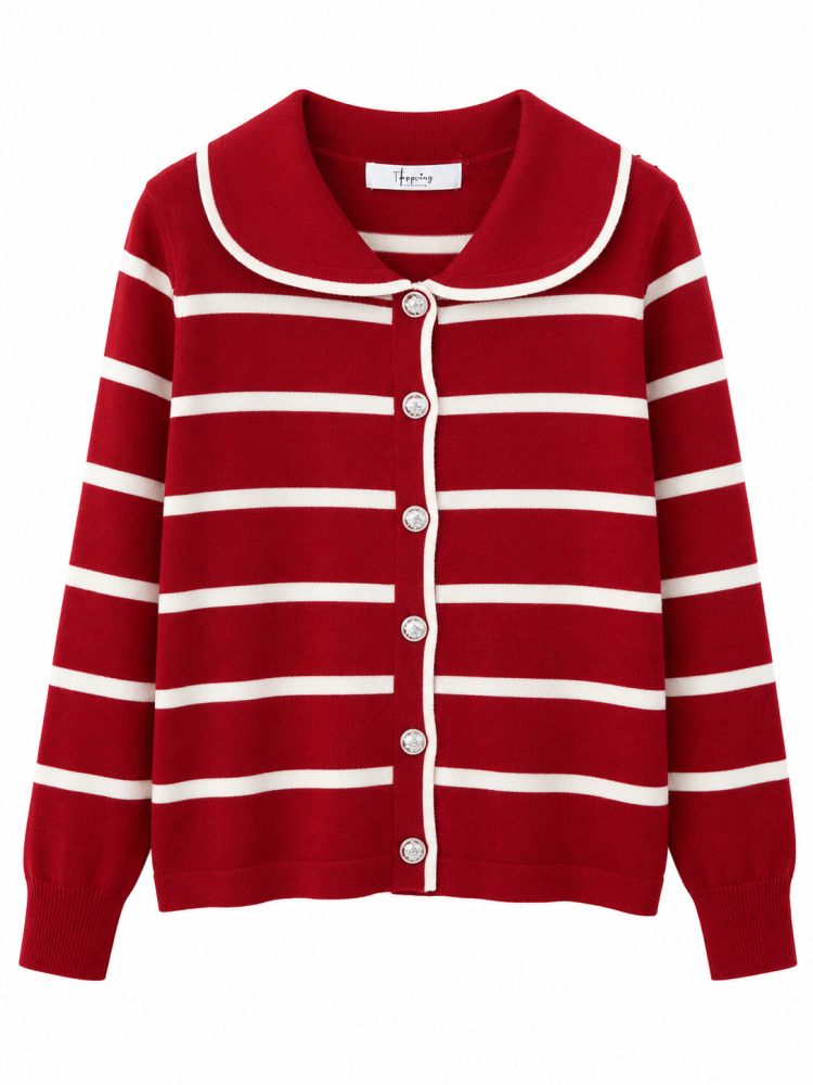 Striped Knit Cardigan  - Gambar Galeri
