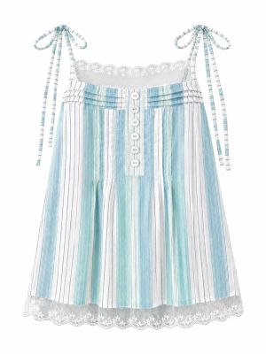 Tie-Shoulder Striped Lace-Trim Camisole