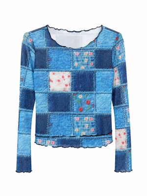 Patchwork Denim &amp; Floral Quilted Top