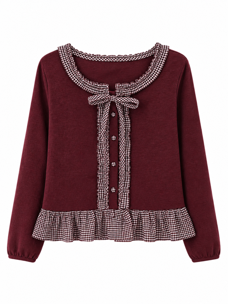 Ribbon Gingham Cardigan - Gambar Galeri
