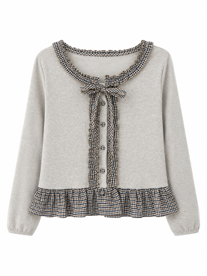 Ribbon Gingham Cardigan
